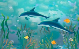 水底海洋海豚背景墙