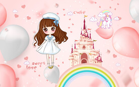 气球城堡小公主儿童房背景墙