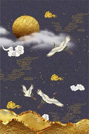 国潮仙鹤金山装饰画