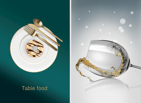 晶瓷画 刀叉 高足酒杯