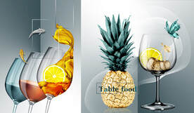 晶瓷画 菠萝 高足酒杯