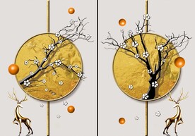 立体梅花麋鹿两联画