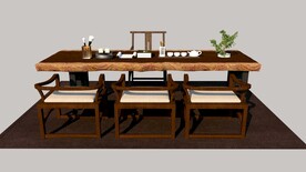 新中式茶桌茶具家具SU模型