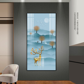 意境山水麋鹿客厅玄关装饰画挂画