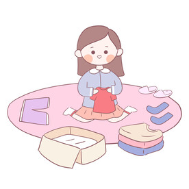 女孩整理衣服插画