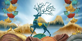 银杏金山麋鹿三联画