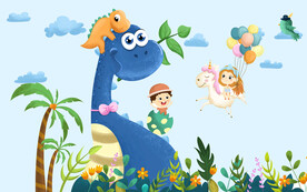 卡通恐龙背景墙壁画图片