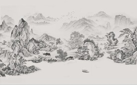 中式水墨山水国画电视背景墙