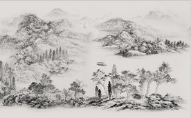 中式水墨山水国画电视背景墙