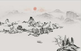 中式水墨山水国画电视背景墙