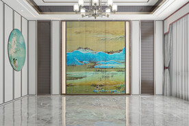 新中式客厅沙发背景墙家具空景