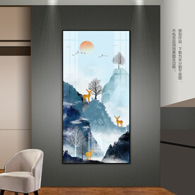 山水麋鹿客厅玄关卧室装饰画挂画