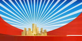 蓝天背景高铁城市光线红色素材