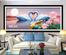 唯爱永恒天鹅湖荷花装饰画