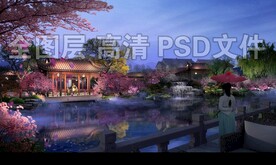 樱花古建园林夜景