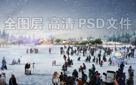 冬天雪景活动人群