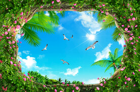 蓝天白云椰子树