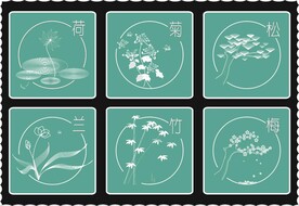 梅花荷花兰花竹菊松花植物矢量插