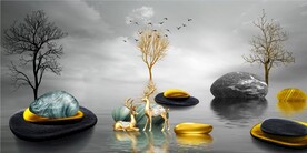 晶瓷画 山水风景 石头