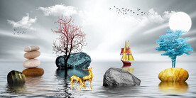 晶瓷画 山水风景 石头