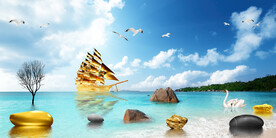 晶瓷画 山水风景 帆船