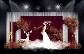 酒红色复古婚礼背景设计