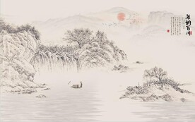简约水墨山水风景国画电视背景墙