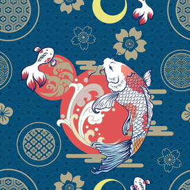 中国风印花图案 锦鲤装饰画