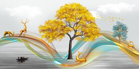 晶瓷画 麋鹿 抽象线条