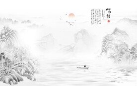 新中式山水画背景墙