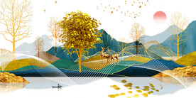 晶瓷画 麋鹿 抽象线条