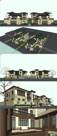 新中式双拼别墅SU模型 效果图