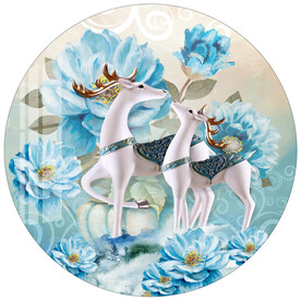 欧式花卉麋鹿圆形装饰画