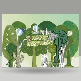 生日派对卡通手绘树林