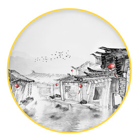 圆形画 水墨江南