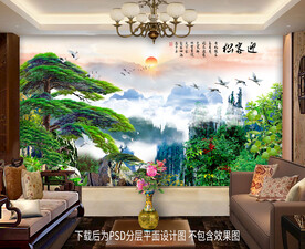 迎客松客厅背景墙