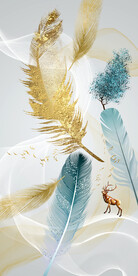 装饰画 羽毛 麋鹿 线条