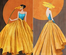 装饰画 晶瓷画 美女 黄色裙子
