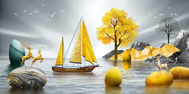 装饰画 晶瓷画 石头 帆船