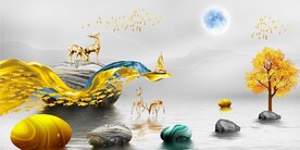 装饰画 晶瓷画 麋鹿 石头