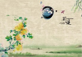 菊花新中式 闲适背景墙