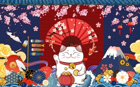 日式和风招财猫工装背景墙图片