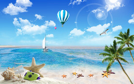 蓝天白云沙滩背景墙