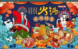 国潮火锅背景墙图片