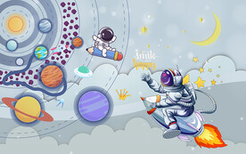 卡通太空人儿童房背景墙