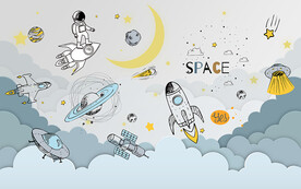太空宇航员卡通儿童房背景墙