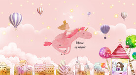 粉红独角兽儿童背景墙
