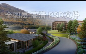 秋季山林建筑绿化景观