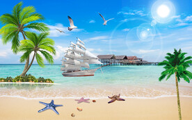 阳光沙滩海景图