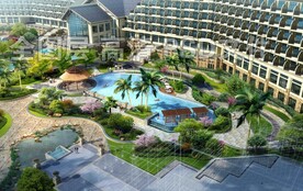 南方小区水池椰子绿化航拍鸟瞰